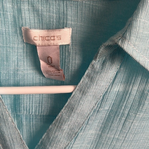 Chico's‎ Womens Shirt Button Down Roll Sleeve Aqua Blue Pockets Top Size 0 Small - Picture 3 of 9